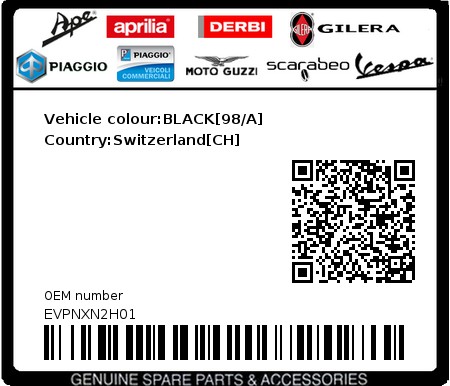 Product image: Vespa - EVPNXN2H01 - Vehicle colour:BLACK[98/A]   Country:Switzerland[CH]  0