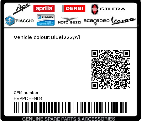 Product image: Vespa - EVPPDEFNL8 - Vehicle colour:Blue[222/A] 