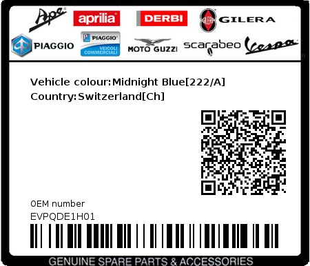 Product image: Vespa - EVPQDE1H01 - Vehicle colour:Midnight Blue[222/A]   Country:Switzerland[Ch] 