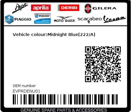 Product image: Vespa - EVPRDENU01 - Vehicle colour:Midnight Blue[222/A]  0