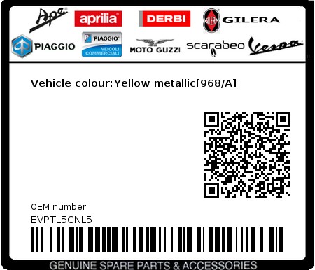 Product image: Vespa - EVPTL5CNL5 - Vehicle colour:Yellow metallic[968/A]  0
