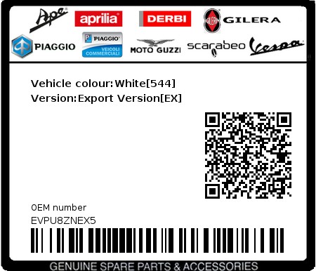 Product image: Vespa - EVPU8ZNEX5 - Vehicle colour:White[544]   Version:Export Version[EX] 