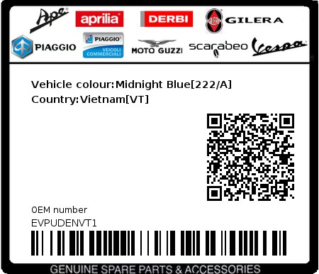 Product image: Vespa - EVPUDENVT1 - Vehicle colour:Midnight Blue[222/A]   Country:Vietnam[VT]  0