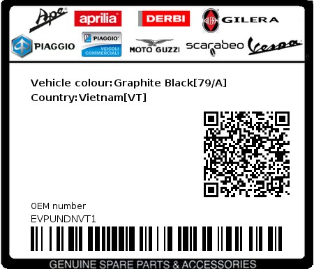Product image: Vespa - EVPUNDNVT1 - Vehicle colour:Graphite Black[79/A]   Country:Vietnam[VT]  0
