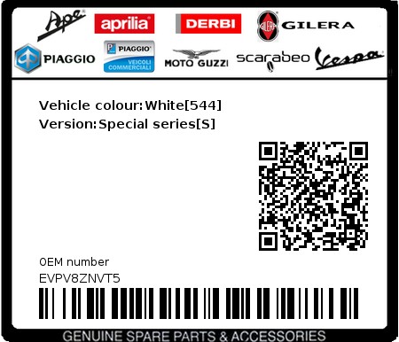Product image: Vespa - EVPV8ZNVT5 - Vehicle colour:White[544]   Version:Special series[S]  0
