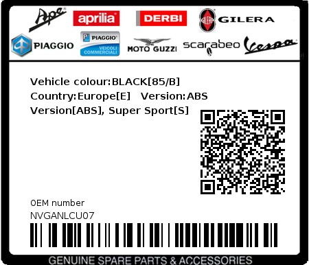 Product image: Vespa - NVGANLCU07 - Vehicle colour:BLACK[85/B]   Country:Europe[E]   Version:ABS Version[ABS], Super Sport[S]  0