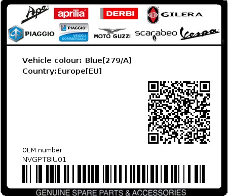 Product image: Vespa - NVGPT8IU01 - Vehicle colour: Blue[279/A]   Country:Europe[EU] 