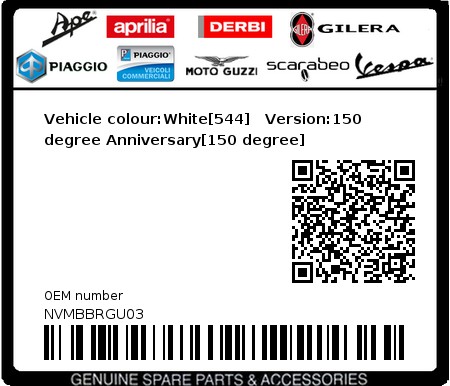 Product image: Vespa - NVMBBRGU03 - Vehicle colour:White[544]   Version:150 degree Anniversary[150 degree]  0