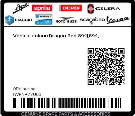 Product image: Vespa - NVPNR77U03 - Vehicle colour:Dragon Red 894[894]  0