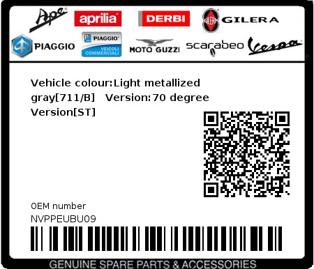 Product image: Vespa - NVPPEUBU09 - Vehicle colour:Light metallized gray[711/B]   Version:70 degree Version[ST]  0