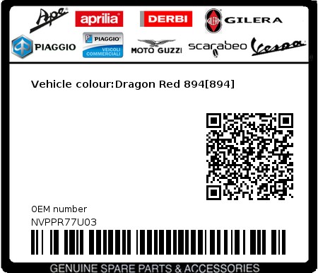 Product image: Vespa - NVPPR77U03 - Vehicle colour:Dragon Red 894[894]  0