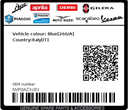 Product image: Vespa - NVPQAZ1U01 - Vehicle colour: Blue[260/A]   Country:Italy[IT] 