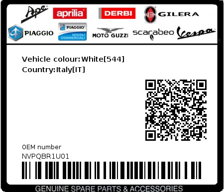 Product image: Vespa - NVPQBR1U01 - Vehicle colour:White[544]   Country:Italy[IT]  0