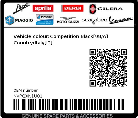 Product image: Vespa - NVPQXN1U01 - Vehicle colour:Competition Black[98/A]   Country:Italy[IT] 