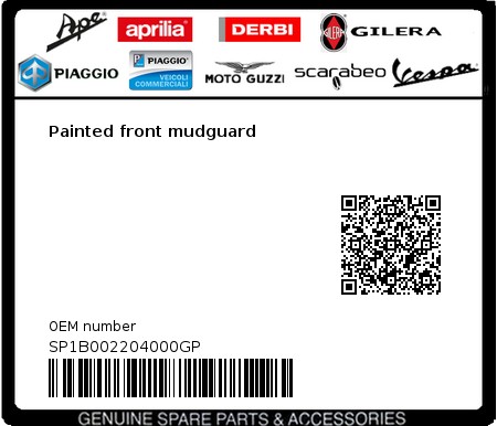 Product image: Vespa - SP1B002204000GP - Painted front mudguard  0