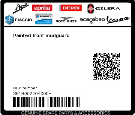 Product image: Vespa - SP1B002204000HL - Painted front mudguard  0