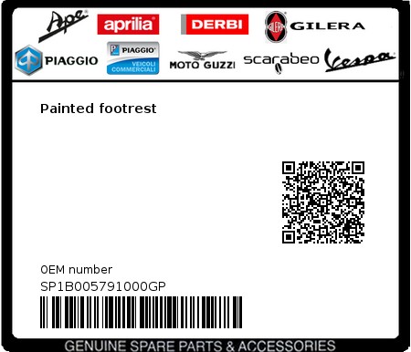 Product image: Vespa - SP1B005791000GP - Painted footrest  0