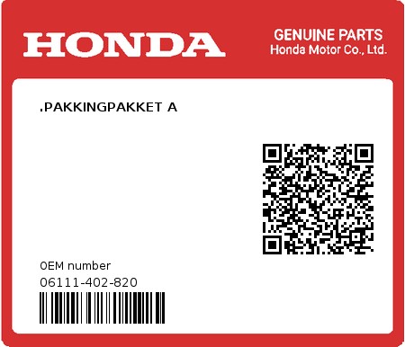 Product image: Honda - 06111-402-820 - .PAKKINGPAKKET A 