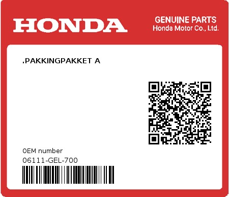 Product image: Honda - 06111-GEL-700 - .PAKKINGPAKKET A  0
