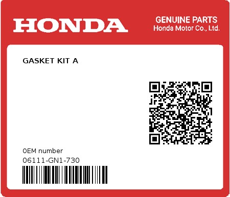 Product image: Honda - 06111-GN1-730 - GASKET KIT A 