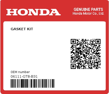 Product image: Honda - 06111-GT8-B31 - GASKET KIT 