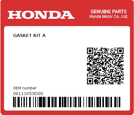 Product image: Honda - 06111K53D00 - GASKET KIT A 