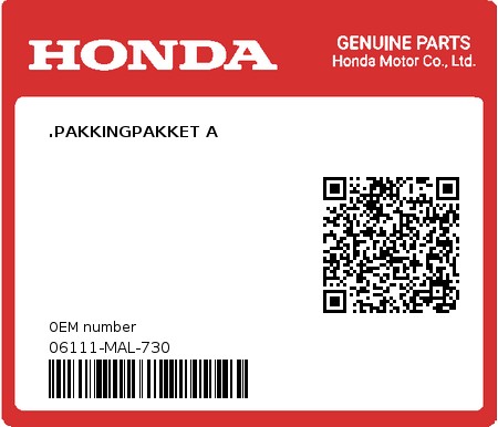 Product image: Honda - 06111-MAL-730 - .PAKKINGPAKKET A  0