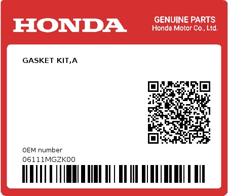 Product image: Honda - 06111MGZK00 - GASKET KIT,A 