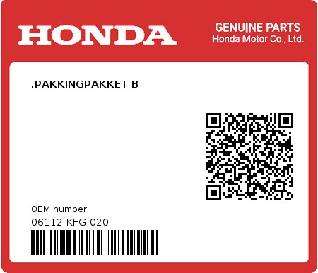 Product image: Honda - 06112-KFG-020 - .PAKKINGPAKKET B 