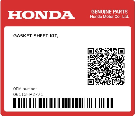 Product image: Honda - 06113HP2771 - GASKET SHEET KIT, 