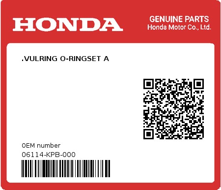 Product image: Honda - 06114-KPB-000 - .VULRING O-RINGSET A  0