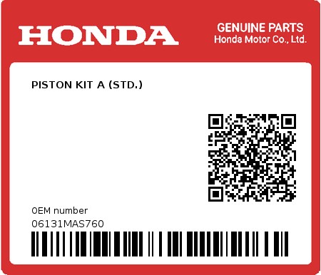 Product image: Honda - 06131MAS760 - PISTON KIT A (STD.)  0