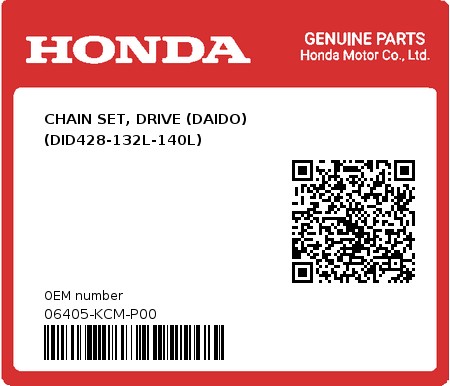 Product image: Honda - 06405-KCM-P00 - CHAIN SET, DRIVE (DAIDO) (DID428-132L-140L)  0