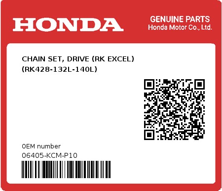 Product image: Honda - 06405-KCM-P10 - CHAIN SET, DRIVE (RK EXCEL) (RK428-132L-140L)  0
