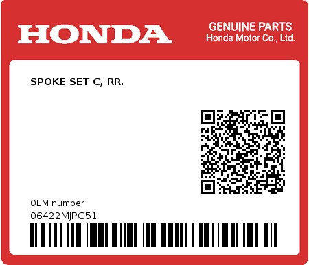Product image: Honda - 06422MJPG51 - SPOKE SET C, RR.  0