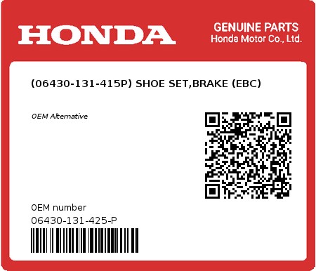 Product image: Honda - 06430-131-425-P - (06430-131-415P) SHOE SET,BRAKE (EBC)  0