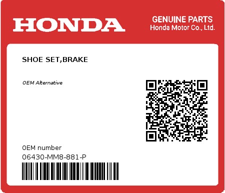 Product image: Honda - 06430-MM8-881-P - SHOE SET,BRAKE  0