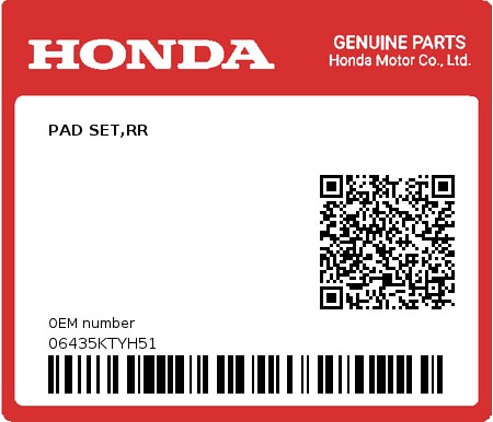 Product image: Honda - 06435KTYH51 - PAD SET,RR 