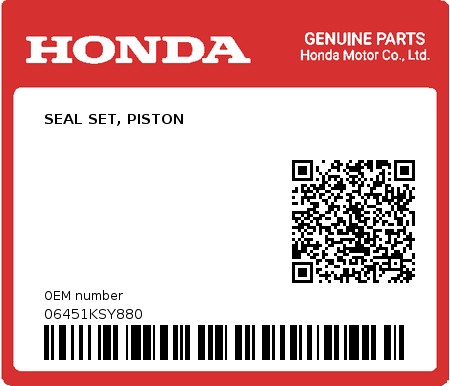 Product image: Honda - 06451KSY880 - SEAL SET, PISTON  0