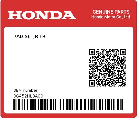 Product image: Honda - 06452HL3A00 - PAD SET,R FR  0