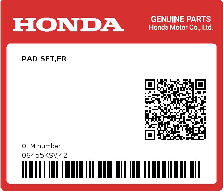 Product image: Honda - 06455KSVJ42 - PAD SET,FR  0