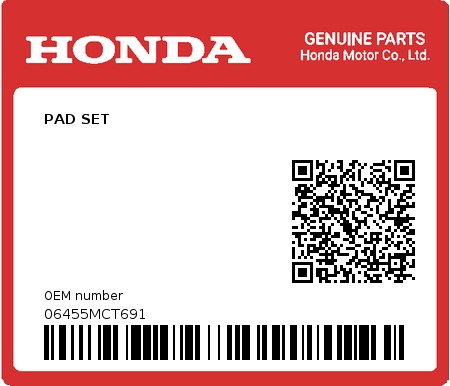 Product image: Honda - 06455MCT691 - PAD SET 