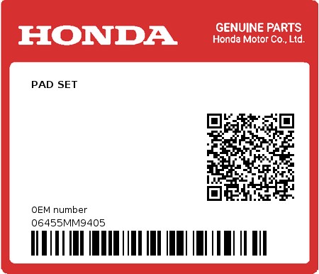 Product image: Honda - 06455MM9405 - PAD SET  0