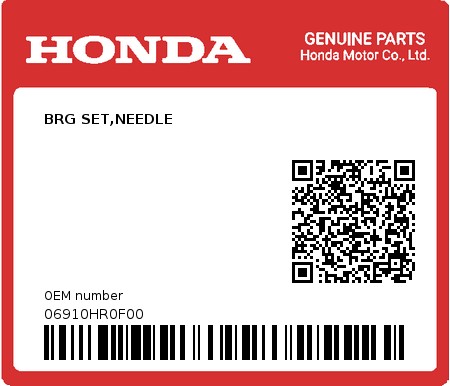 Product image: Honda - 06910HR0F00 - BRG SET,NEEDLE  0