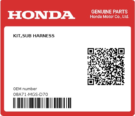 Product image: Honda - 08A71-MGS-D70 - KIT,SUB HARNESS  0