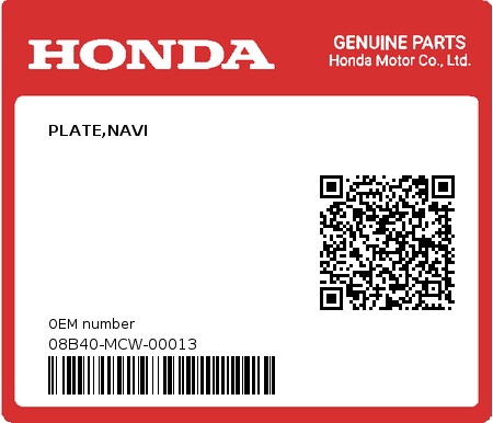 Product image: Honda - 08B40-MCW-00013 - PLATE,NAVI 