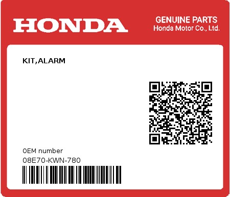Product image: Honda - 08E70-KWN-780 - KIT,ALARM  0