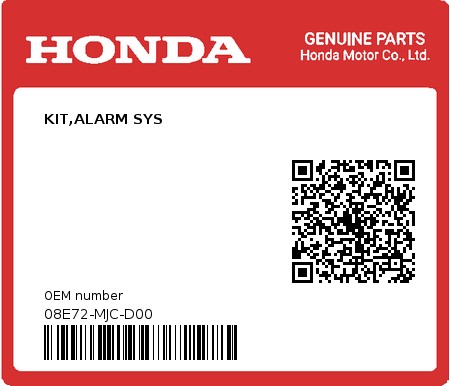 Product image: Honda - 08E72-MJC-D00 - KIT,ALARM SYS  0