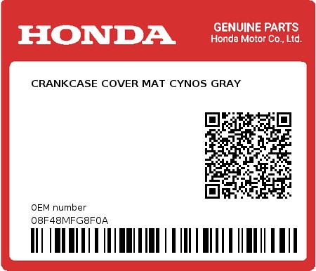 Product image: Honda - 08F48MFG8F0A - CRANKCASE COVER MAT CYNOS GRAY  0