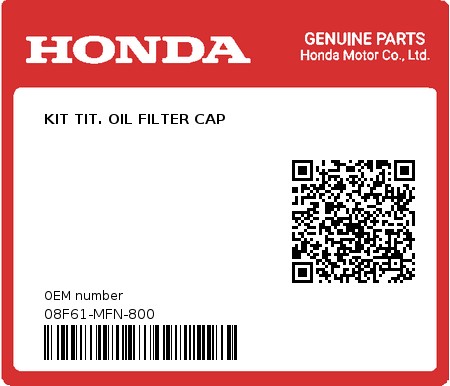 Product image: Honda - 08F61-MFN-800 - KIT TIT. OIL FILTER CAP 